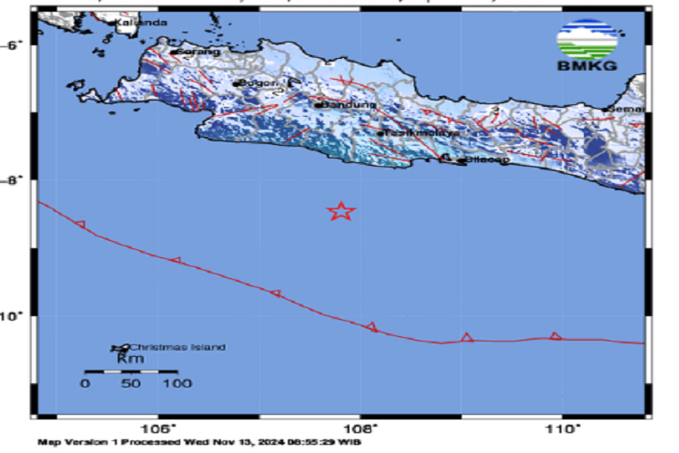 Terjadi Gempa Bumi dengan Kekuatan 5.2 M, Pusat Gempa di Laut 114 Km Barat Daya Kab. Pangandaran