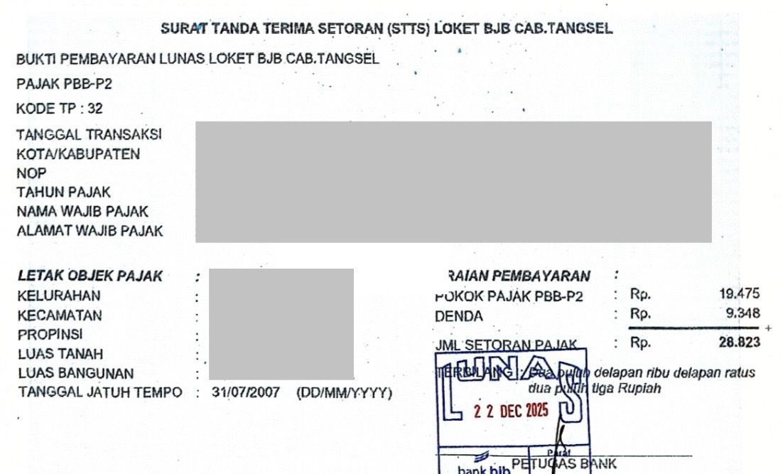 STTS PBB-P2 Kota Tangsel yang Diterbitkan Bank BJB Tidak Sah?