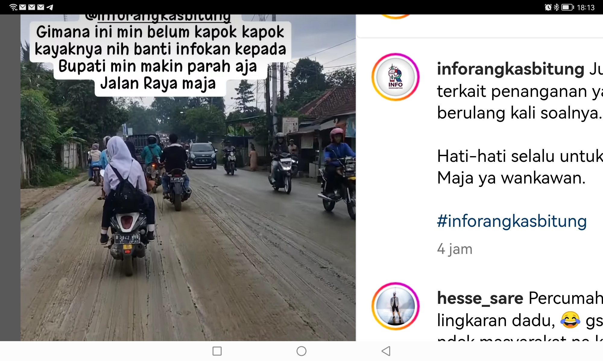 Jalan Raya Maja Becek dan Licin, Banyak Pemotor Terjungkal