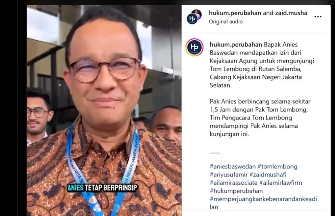 Anies Menjenguk Tom Lembong, Warganet: Kalau Jokowi Temannya Dipenjara, Ditinggalin dah!