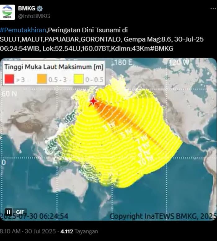 Gempa Dahsyat 8,7 SR Guncang Rusia: Peringatan Tsunami Kini Meluas hingga Indonesia, Wilayah Apa Saja?