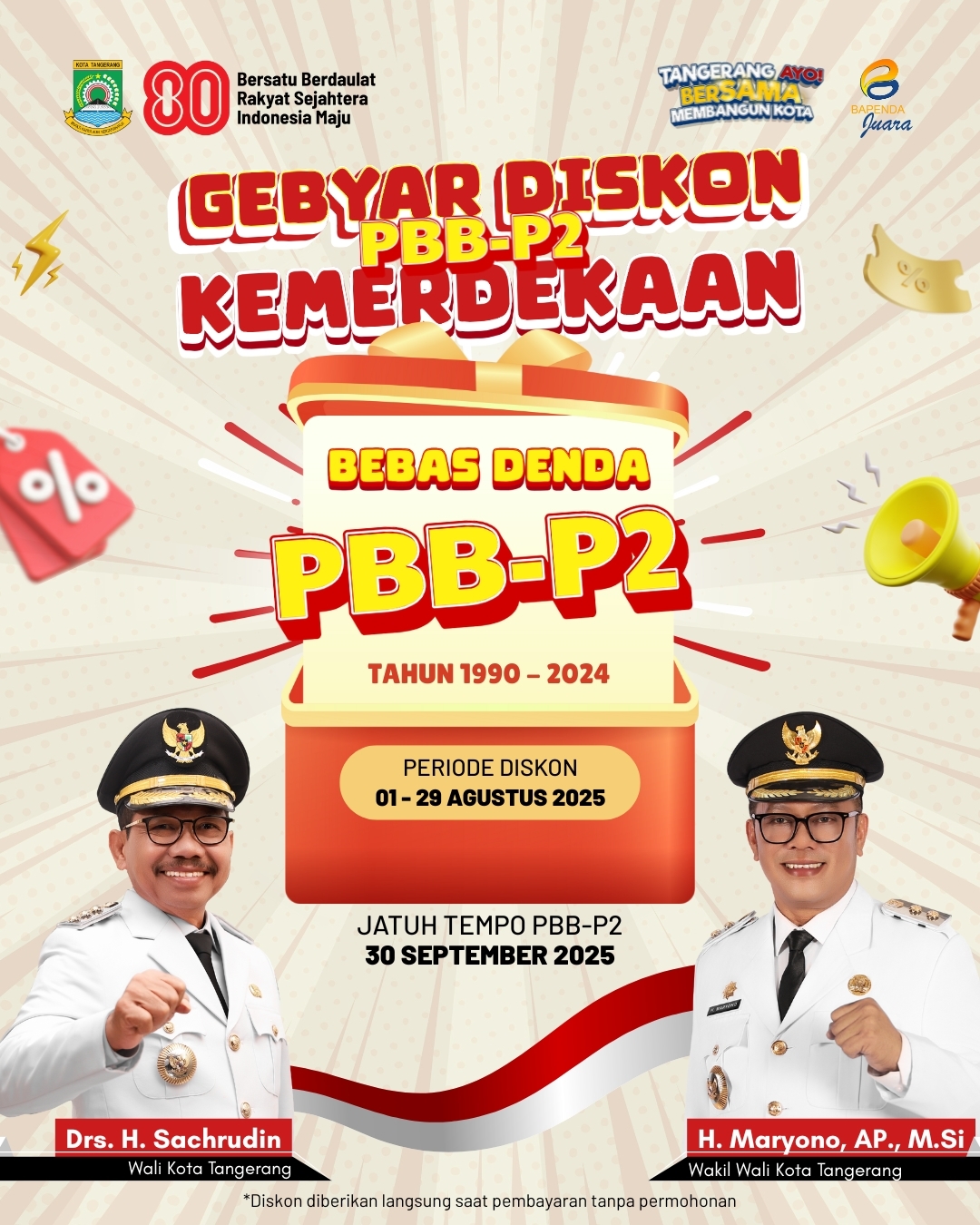 Sambut HUT Kemerdekaan RI Ke 80, Pemkot Tangerang Berikan Diskon Pajak